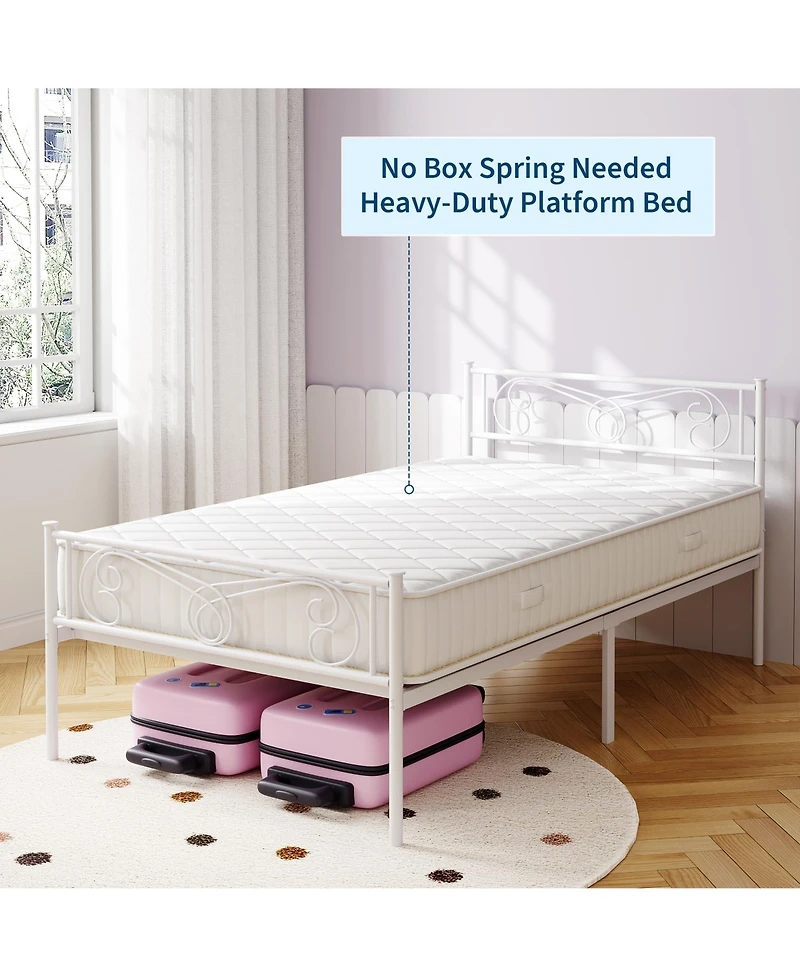 homfan Metal Bed Frame with Headboard and Footboard, Platform Underbed Storage, Steel Slat Support, No Box Spring Needed
