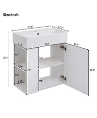 Sillysis 21.6'' Floating Bathroom Vanity with Ceramic Sink, Left Side Storage, Soft Close, Modern Wall Mounted Cabinet for Small Spaces
