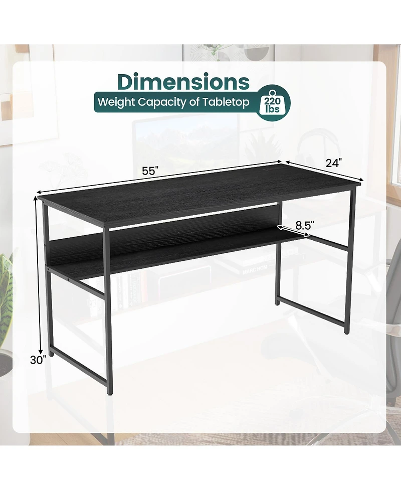 Slickblue 55 x 24 Inch Desk with Power Outlets and Usb Charging Ports