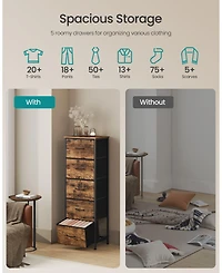 Slickblue Modern 5 Drawer Tall Dresser Rustic Finish Steel Frame Storage Cabinet