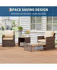 homfan 5-Piece Wicker Patio Conversation Set with Cushions, Ottomans, and 2-Tier Coffee Table for Outdoor Living