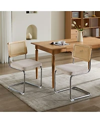 Clihome Mid Century Modern Dining Chairs Set of 2, Velvet Accent with Cane Back and Stainless Chrome Base, Famous Breuer Designed