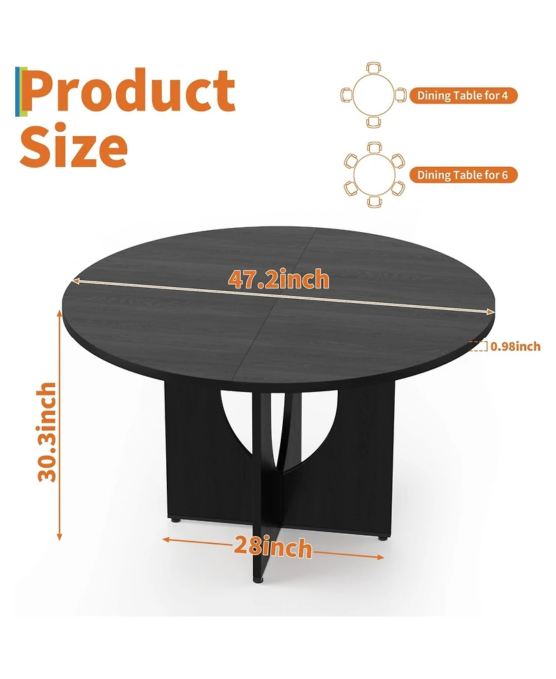 homfan 47 Inch Round Dining Table for 4-6, Modern Kitchen and with Pedestal Base, Easy Assembly