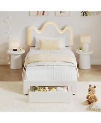Homfan Upholstered Led Platform Bed Frame With Flower Headboard Storage Drawers Wood Slat Support No Box Spring Needed
