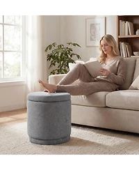 Costway Round Storage Ottoman Footrest with Removable Lid 400 Lbs Weight Capacity for Home