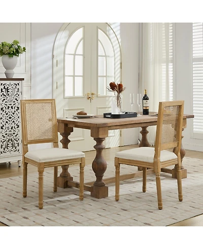 Clihome French Decor Chairs Set of 2, Louis Dining with Square Rattan Backrest and Exquisitely Carved Solid Wood Frame for Living Room
