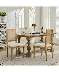 Clihome French Decor Chairs Set of 2, Louis Dining with Square Rattan Backrest and Exquisitely Carved Solid Wood Frame for Living Room