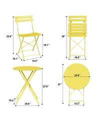 homfan 3-Piece Folding Bistro Set with 1 Table and 2 Chairs, Metal Patio Set for Balcony, Porch, Lawn, Indoor Outdoor Use