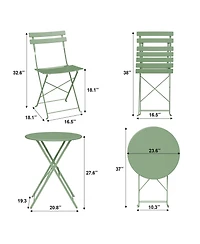 homfan 3-Piece Folding Bistro Set with 1 Table and 2 Chairs, Metal Patio for Balcony, Porch, Lawn, Indoor Outdoor Use