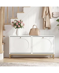 Costway Shoe Storage Bench, Narrow Entryway Bench with 2 Flip Drawers and Adjustable Shelves