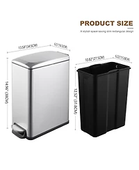 Mega Casa 2.6 Gal./10 Liter Slim Stainless Steel Step-on Trash Can for Bathroom and Office