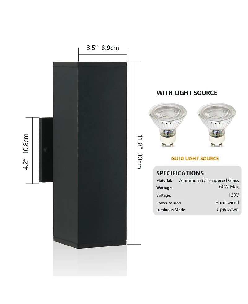 Busdays 2 Pack Outdoor Wall Sconce Modern Up Down Weatherproof Wall Light Aluminum Exterior Wall Mount Fixture for Porch Patio Garage