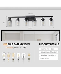 Busdays 37 Inch Modern 6 Light Bathroom Vanity Light Fixture with Clear Glass Shades for Bathroom Vanity Dressing Area No Bulbs