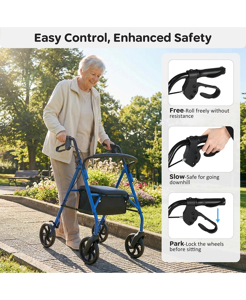 Costway Rollator Walker with Seat, Height Adjustable Handles, Storage Basket for Seniors