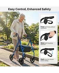 Costway Rollator Walker with Seat, Height Adjustable Handles, Storage Basket for Seniors