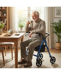 Costway Rollator Walker with Seat, Height Adjustable Handles, Storage Basket for Seniors