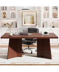 homfan 63 Farmhouse Dining Table for 4-6, Rectangular Kitchen with Thick Top and Engineered Wood Frame