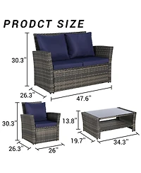 Clihome 4-Piece Outdoor Patio Furniture Set - Rattan Conversation Seating with Tempered Glass Coffee Table, All-Weather Pe Wicker Set