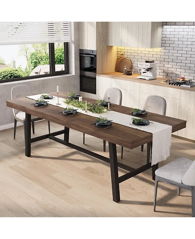 homfan Extendable Dining Table for 6-8, Industrial Rectangular Kitchen with Metal Frame, Expandable Wood-Top