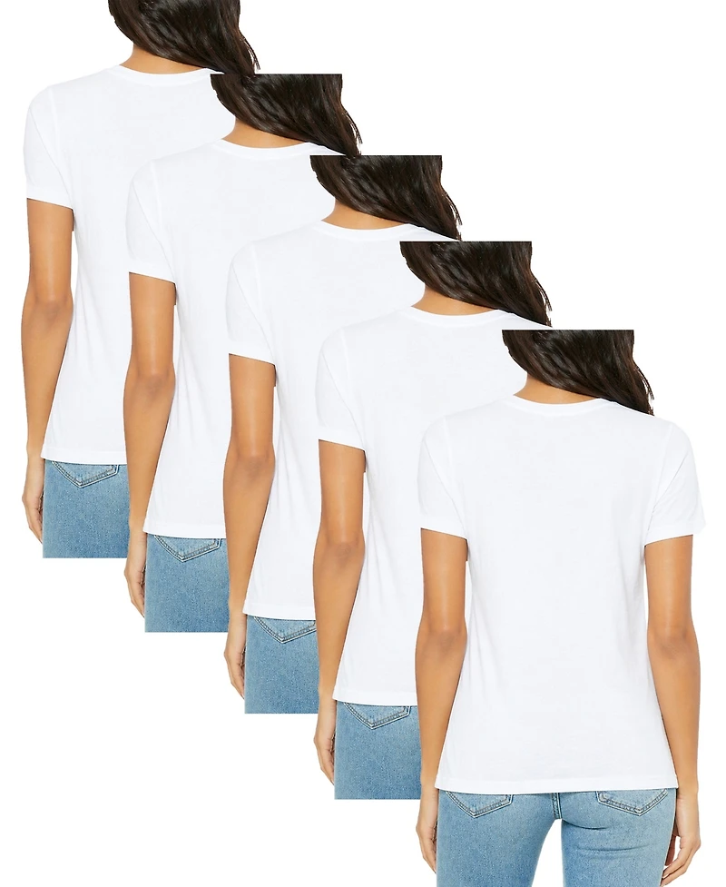Blu Rock Women's Loose Fit Short Sleeve V-Neck Cotton Stretch Tees-5 Pack