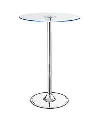 flynama Chrome Glass Top Led Bistro Bar Table with Dimmable Light