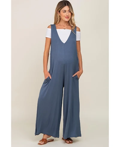 Pinkblush Maternity Deep V Sleeveless Wide Leg Jumpsuit