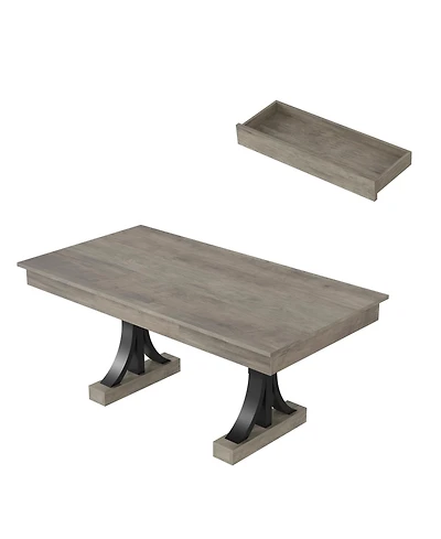 homfan 71 In Rectangular Dining Table with 2 Drawers, Double Pedestal Kitchen Table for 6-8, Wood-Look Finish