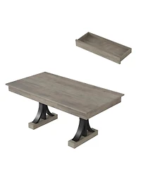 homfan 71 In Rectangular Dining Table with 2 Drawers, Double Pedestal Kitchen Table for 6-8, Wood-Look Finish