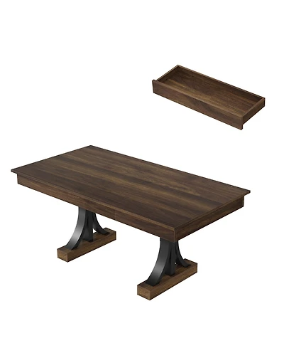 homfan 71 In Rectangular Dining Table with 2 Drawers, Double Pedestal Kitchen Table for 6-8, Wood-Look Finish