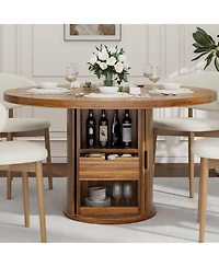 homfan 47 Round Dining Table with Storage Shelf and Drawer, Farmhouse Kitchen for 4-6, Easy Assembly, Only