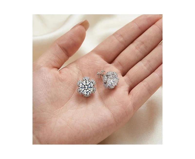Rachel Glauber Elegant White Gold Palated Dainty Cz Flower Stud Earrings