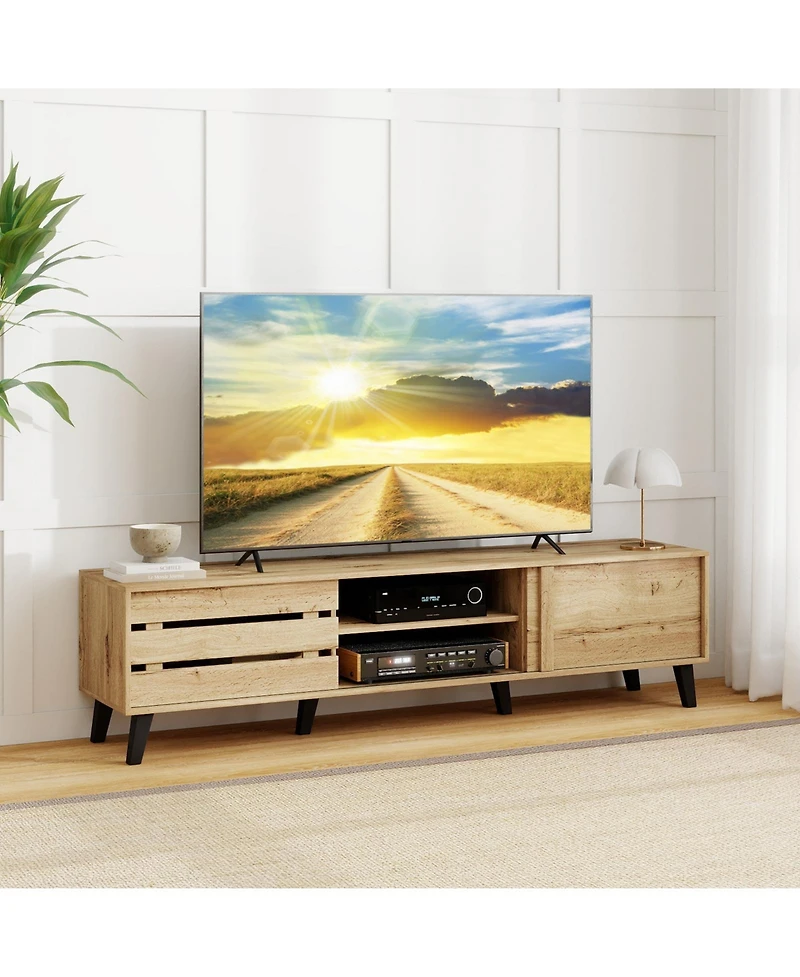 Gymax Tv Stand for 80inch TVs with Sliding Door Cabinets Storage Shelves Cable Management