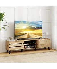 Gymax Tv Stand for 80inch TVs with Sliding Door Cabinets Storage Shelves Cable Management