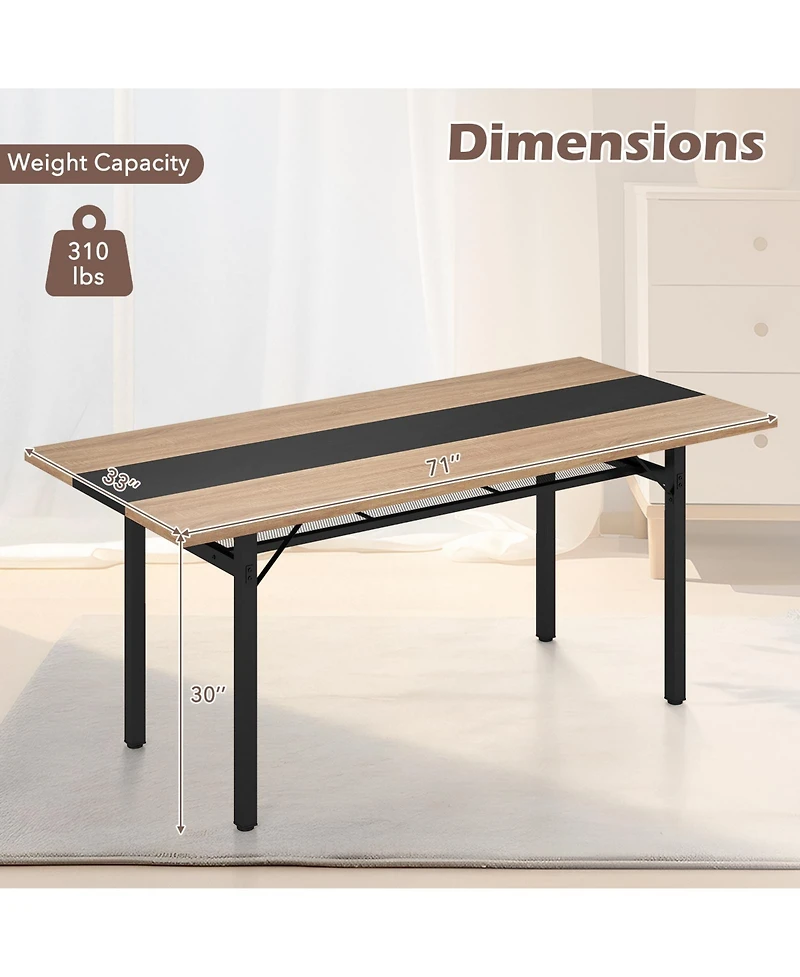 Gymax 71'' Long Large Wood Dinner Table 6 Ft Dining Table with Heavy-Duty Metal Frame