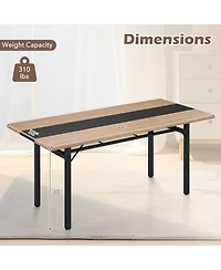 Gymax 71'' Long Large Wood Dinner Table 6 Ft Dining Table with Heavy-Duty Metal Frame