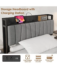 homfan Bed Frame with Storage Headboard, Platform Bed with Large Drawer and Charging Station