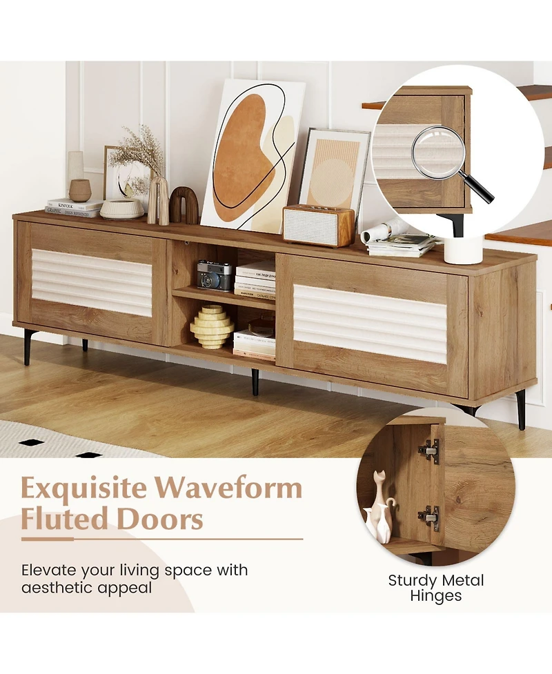 Gymax Tv Stand with 2 Storage Cabinets and Open Shelves Cable Hole for TVs