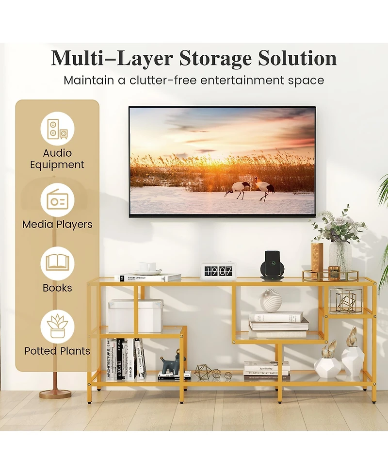 Gymax Tv Stand for Tvs with Tempered Glass Shelves TV Console Table