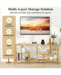 Gymax Tv Stand for Tvs with Tempered Glass Shelves TV Console Table