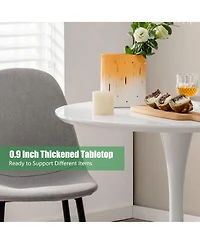 Gymax 32'' Modern Tulip Kitchen Table Round Dining Table with Mdf Top and Metal Pedestal Base