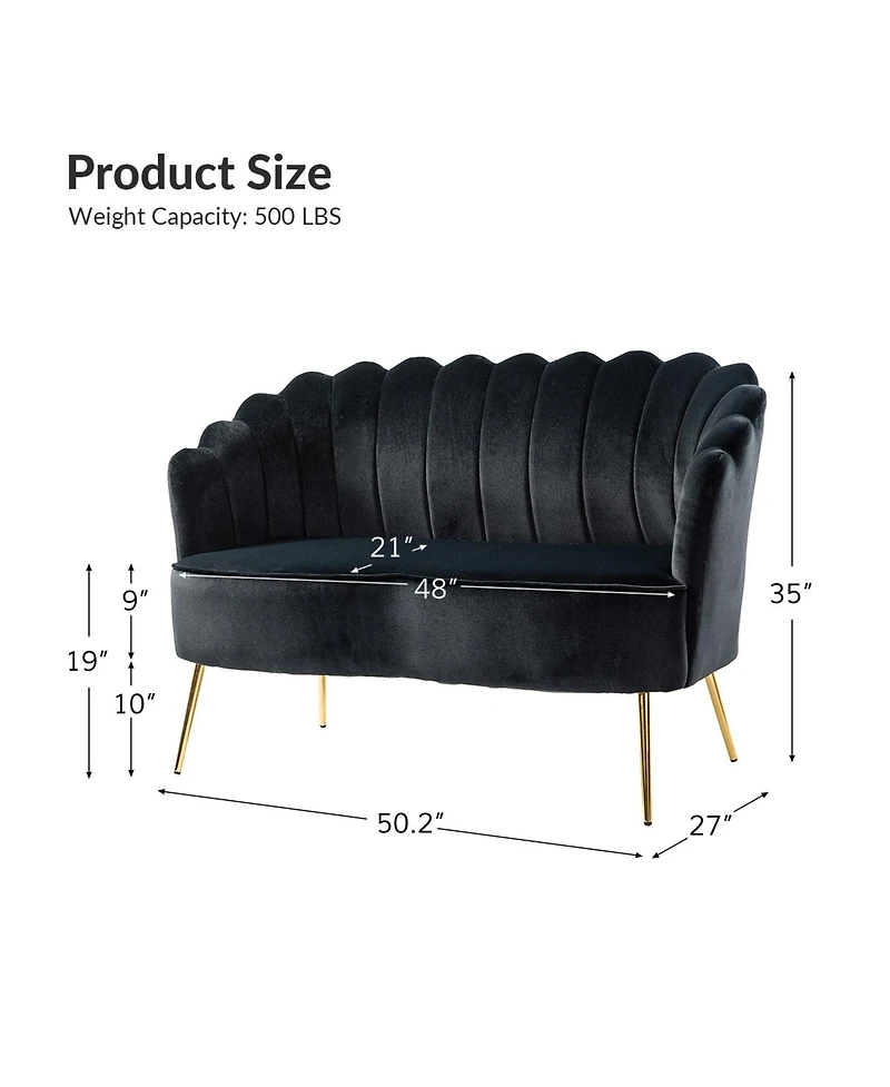 Hulala Home Hendrix Contemporary 50.2" Velvet Loveseat Sofa with Metal Legs