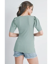 Hello Miz Maternity Ribbed Puff Sleeve Square Neck Top