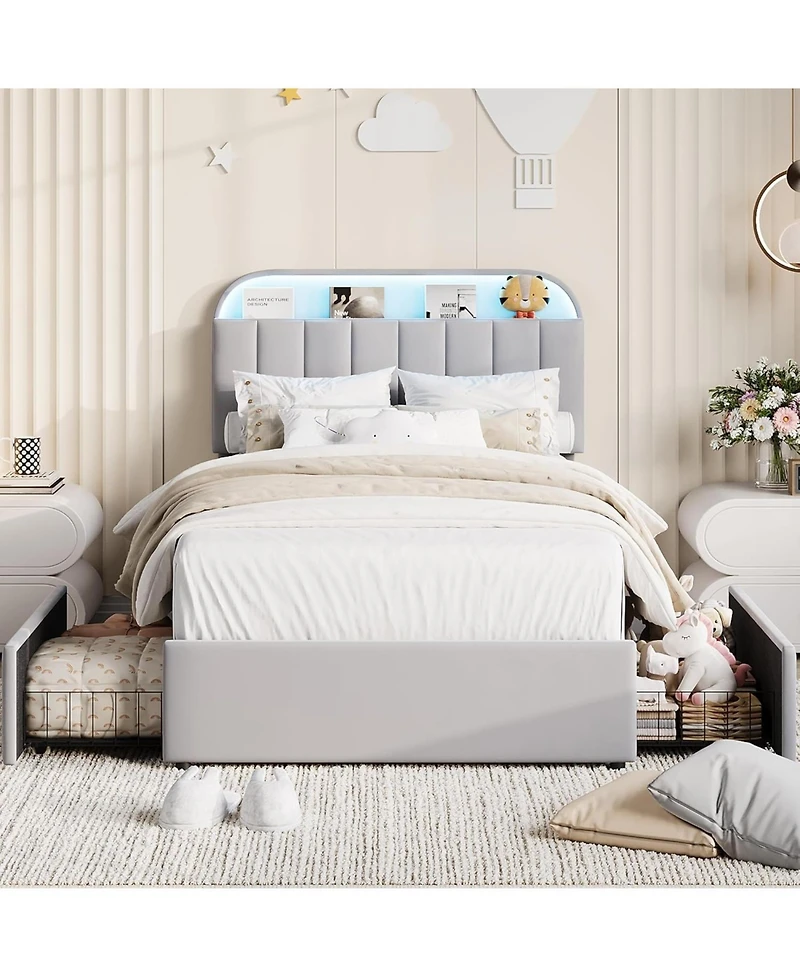 gaomon Twin Size Bed Frame with 2 Flexible Drawers