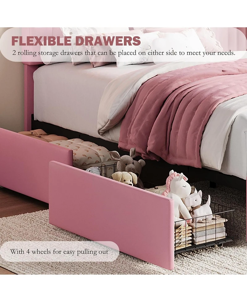 gaomon Twin Size Bed Frame with 2 Flexible Drawers