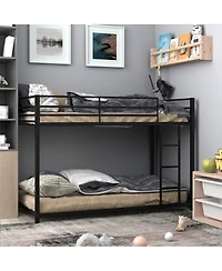 Gymax Bunk Bed Metal Platform Bed Frame W/ Guard Rails and Side Ladder