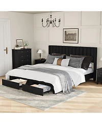 gaomon Full Size Bed Frame, Bed Frame Upholstered Platform Bed with Velvet Headboard, Wing Edge Design, 2 Storage Drawers