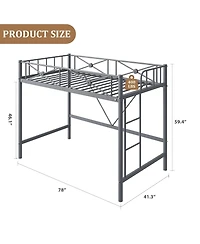 homfan Metal Loft Bed Frame with Ladder and 15.0 Guardrail, Space-Saving Steel Slats, No Box Spring Needed