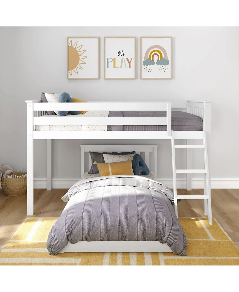 Max & Lily Low Loft, White with Classic Twin Floor Bed