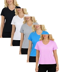 Galaxy By Harvic Women's Divatee Relaxed Fit V-Neck Short Sleeve T-Shirt-5 Pack