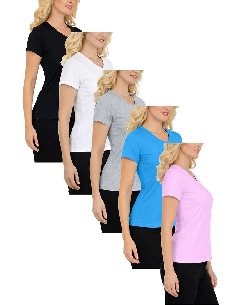 Galaxy By Harvic Women's Divatee Relaxed Fit V-Neck Short Sleeve T-Shirt-5 Pack
